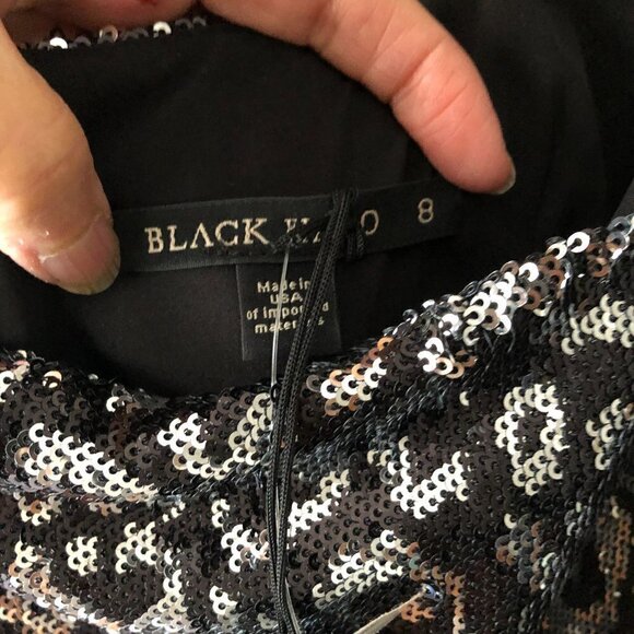 NWT Black Halo Lilo Sequin Sheath Dress Eclipse Black Silver Zodiac Sleeveless 8 - Picture 14 of 16